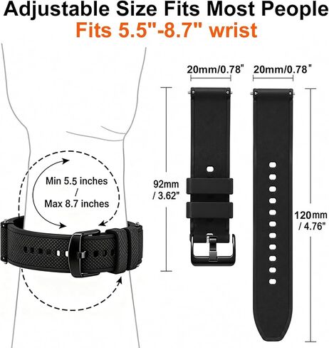 Replacement Watch Bands Compatible with Timex Indiglo, 20mm Soft Silicone Adjustable Wristband, Quick Release Watch Strap for Men Women, Black in Saudi Arabia