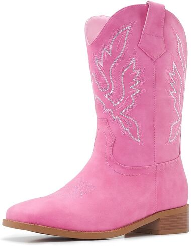 Cowgirl Boots Square Toe Cowboy Boots For Women Ladies Mid Calf Low Heel Flat in Saudi Arabia