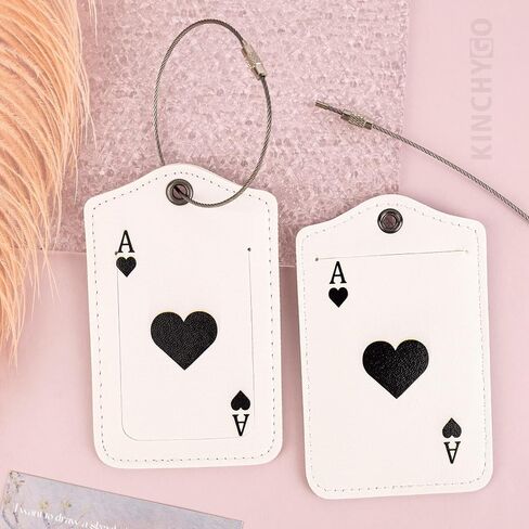 2 Pack Playing Card Luggage Tags PU Leather Poker Suitcases Labels Tag for Travel Spade Heart Black in Saudi Arabia