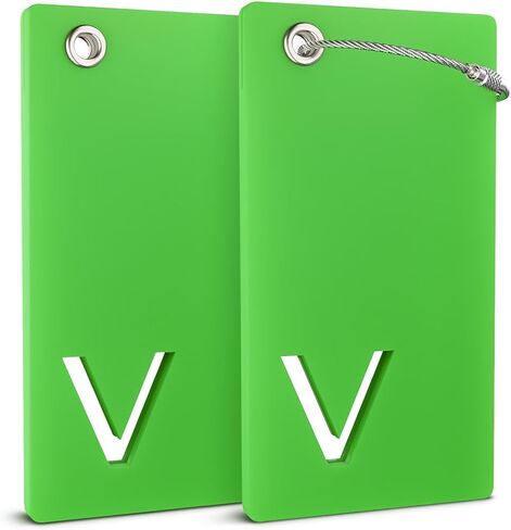Shacke Luggage Tags with Initial Letter – 2 Pack Suitcase Tags with Privacy Cover, Clear & Privacy Screens, Steel Cable Loops & Zipper Pulls - (Green, V) in Saudi Arabia