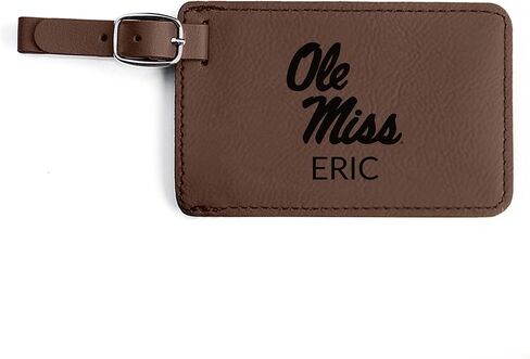 Lifetime Creations Pair (2) Personalized Ole Miss Rebels Luggage Tags (Dark Brown) – Officially Licensed Vegan Leather Tags with Custom Engraving in Saudi Arabia