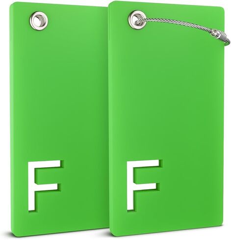 Shacke Luggage Tags with Initial Letter – 2 Pack Suitcase Tags with Privacy Cover, Clear & Privacy Screens, Steel Cable Loops & Zipper Pulls - (Green, V) in Saudi Arabia