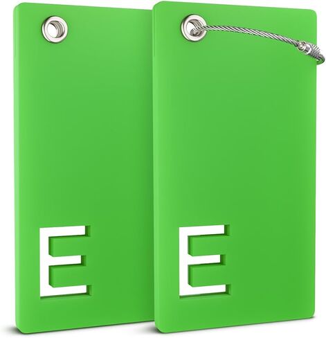 Shacke Luggage Tags with Initial Letter – 2 Pack Suitcase Tags with Privacy Cover, Clear & Privacy Screens, Steel Cable Loops & Zipper Pulls - (Green, V) in Saudi Arabia