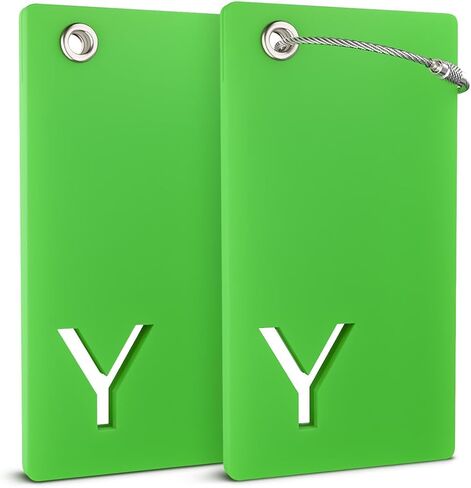 Shacke Luggage Tags with Initial Letter – 2 Pack Suitcase Tags with Privacy Cover, Clear & Privacy Screens, Steel Cable Loops & Zipper Pulls - (Green, V) in Saudi Arabia
