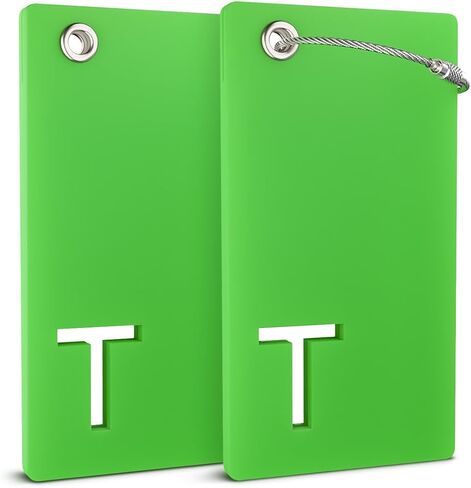 Shacke Luggage Tags with Initial Letter – 2 Pack Suitcase Tags with Privacy Cover, Clear & Privacy Screens, Steel Cable Loops & Zipper Pulls - (Green, V) in Saudi Arabia