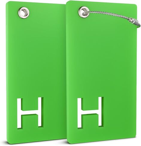Shacke Luggage Tags with Initial Letter – 2 Pack Suitcase Tags with Privacy Cover, Clear & Privacy Screens, Steel Cable Loops & Zipper Pulls - (Green, V) in Saudi Arabia