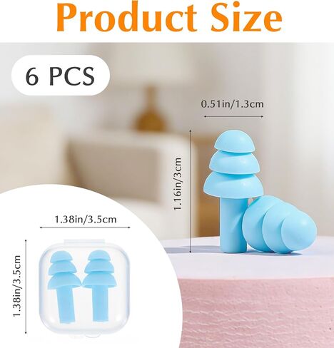 Rubber Ear Plugs, Small Ear Plugs for Sleeping 6 Pairs Reusable Soft Earplugs, Compact Noise-Reducing Design for Sleep, Travel, and Work, Comfortable Fit with Carrying Case in Saudi Arabia