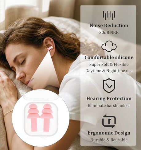 Rubber Ear Plugs, Small Ear Plugs for Sleeping 6 Pairs Reusable Soft Earplugs, Compact Noise-Reducing Design for Sleep, Travel, and Work, Comfortable Fit with Carrying Case in Saudi Arabia