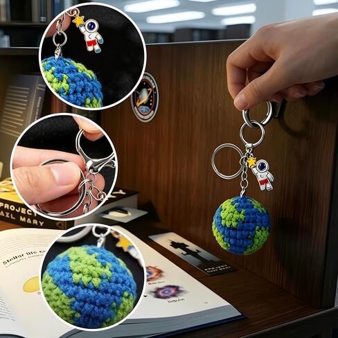 Mary Theme keychain,Astronaut Keychain,Astronaut,Earth,Star Charms, Crochet Keychain, Bag Accessory, Bag Charm,Sci-Fi Gift for Space Lovers TeensGift for Space Lovers Teens in Saudi Arabia