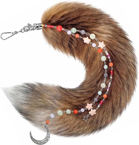 Nosiny 11.8 Inch Fluffy Therian Fox Tail Keychain and Beaded Pendant Keychain for Cosplay Costume Keyring Bag Accessory in Kuwait