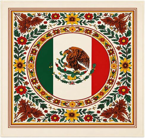 Mexican Flag Bandana – 100% Satin Polyester, Large Bandana for Men & Women | بانديرا دي المكسيك | مثالي للمهرجانات وأيام الموتى وأغطية الرأس والإكسسوارات in Kuwait