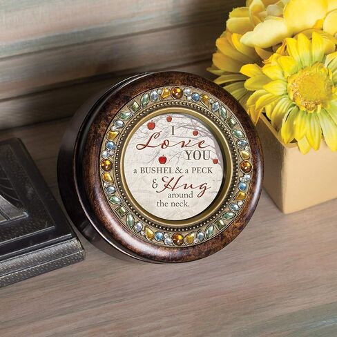 Cottage Garden Love You A Bushel Peck Hug Amber Earth Tone Jeweled Round Music Box Plays Wind Beneath My Wings in Saudi Arabia