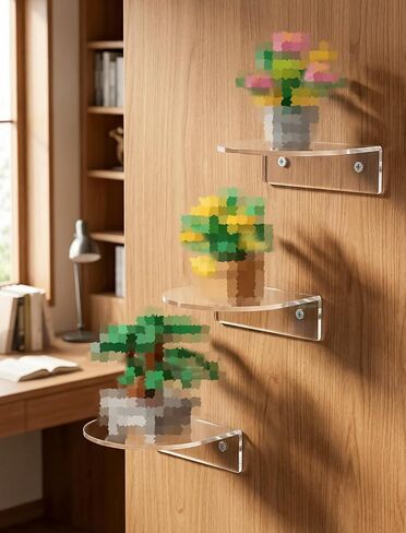 NiHome Small Acrylic Wall Shelf 3 Pack, Clear Floating Display Stand for LEGO Botanical Collection & Minifigures, Compatible with Funko Pop in Kuwait