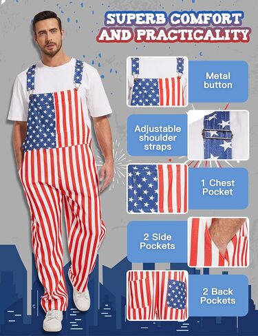 American Flag Overalls for Men Striped Patriotic Onesie 4th of July Bib Independence Day Romper USA Oversized Jumpsuit in Saudi Arabia