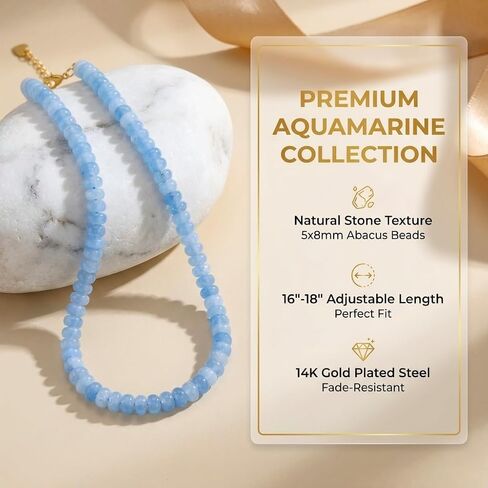 Blue Chalcedony Beaded Necklaces for Women,Bead Gemstone Choker Natural Stone Necklace Boho Handmade Beach Choker Trendy Jewelry Gift in Kuwait