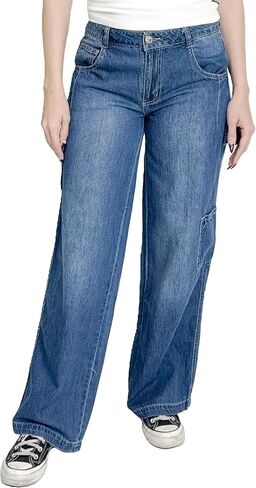 FIVESTAR GENERAL Women’s Juniors 8-Pocket Wide-Leg Denim Carpenter Pant, Low Rise, Button Closure with Brass Zipper in Saudi Arabia