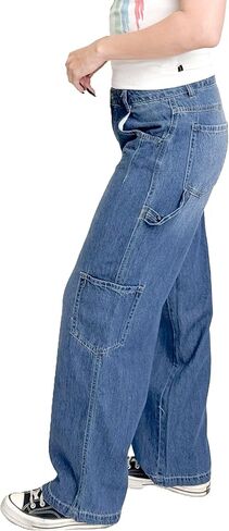 FIVESTAR GENERAL Women’s Juniors 8-Pocket Wide-Leg Denim Carpenter Pant, Low Rise, Button Closure with Brass Zipper in Saudi Arabia