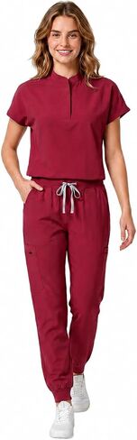 Scrubs for Women Set, Stretch Stand-Up Collar Scrub Top & Jogger Pants, 11 Pockets Durable Medical Uniforms in Saudi Arabia