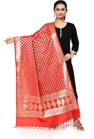 Womens Banarasi Silk Dupatta Woven Scarf Indian Ethnic Chunni Elegant Evening Shawl Wrap for Weddings and Festivals in Saudi Arabia