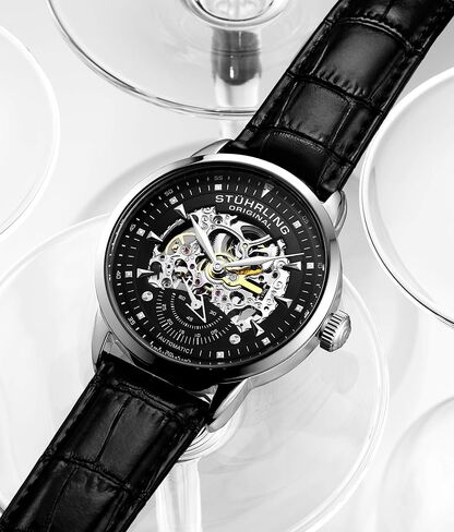Stuhrling Original Mens Automatic Skeleton Watch - Leather Strap, Mechanical Executive Watch in Kuwait