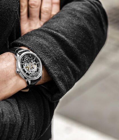 Stuhrling Original Mens Automatic Skeleton Watch - Leather Strap, Mechanical Executive Watch in Kuwait