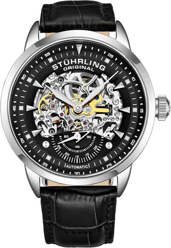Stuhrling Original Mens Automatic Skeleton Watch - Leather Strap, Mechanical Executive Watch in Kuwait