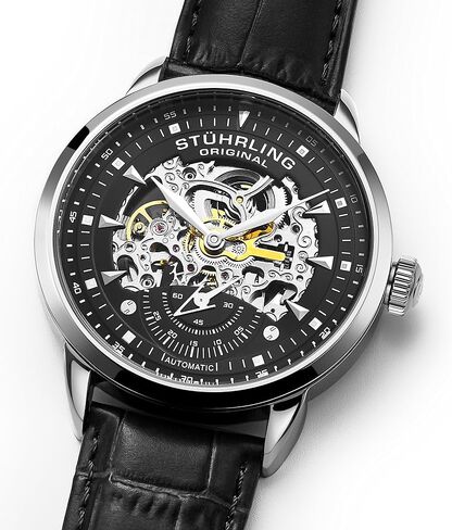 Stuhrling Original Mens Automatic Skeleton Watch - Leather Strap, Mechanical Executive Watch in Kuwait