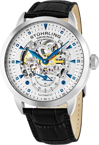 Stuhrling Original Mens Automatic Skeleton Watch - Leather Strap, Mechanical Executive Watch in Kuwait