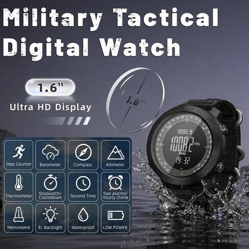 CakCity Digital Watch Military Tactical Watches for Men, 50mm Large Face Zinc Alloy Case with Breathable Double-Layer Nylon Strap, 5ATM Waterproof Shockproof, Altimeter, Barometer, Thermometer, Dual Time, Compass, Alarm, Stopwatch, Countdown in Saudi Arabia