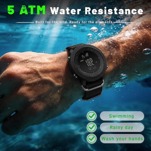 CakCity Digital Watch Military Tactical Watches for Men, 50mm Large Face Zinc Alloy Case with Breathable Double-Layer Nylon Strap, 5ATM Waterproof Shockproof, Altimeter, Barometer, Thermometer, Dual Time, Compass, Alarm, Stopwatch, Countdown in Saudi Arabia