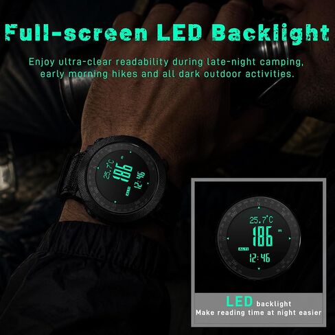 CakCity Digital Watch Military Tactical Watches for Men, 50mm Large Face Zinc Alloy Case with Breathable Double-Layer Nylon Strap, 5ATM Waterproof Shockproof, Altimeter, Barometer, Thermometer, Dual Time, Compass, Alarm, Stopwatch, Countdown in Saudi Arabia