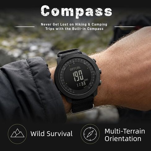 CakCity Digital Watch Military Tactical Watches for Men, 50mm Large Face Zinc Alloy Case with Breathable Double-Layer Nylon Strap, 5ATM Waterproof Shockproof, Altimeter, Barometer, Thermometer, Dual Time, Compass, Alarm, Stopwatch, Countdown in Saudi Arabia