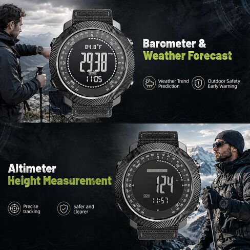 CakCity Digital Watch Military Tactical Watches for Men, 50mm Large Face Zinc Alloy Case with Breathable Double-Layer Nylon Strap, 5ATM Waterproof Shockproof, Altimeter, Barometer, Thermometer, Dual Time, Compass, Alarm, Stopwatch, Countdown in Saudi Arabia