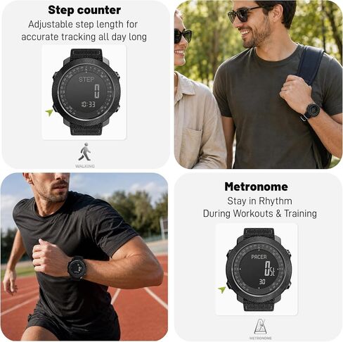 CakCity Digital Watch Military Tactical Watches for Men, 50mm Large Face Zinc Alloy Case with Breathable Double-Layer Nylon Strap, 5ATM Waterproof Shockproof, Altimeter, Barometer, Thermometer, Dual Time, Compass, Alarm, Stopwatch, Countdown in Saudi Arabia