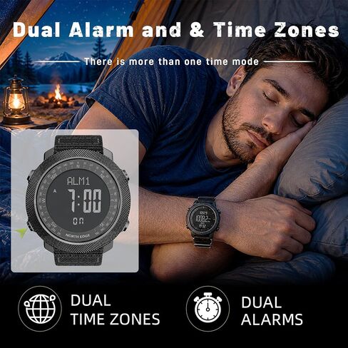 CakCity Digital Watch Military Tactical Watches for Men, 50mm Large Face Zinc Alloy Case with Breathable Double-Layer Nylon Strap, 5ATM Waterproof Shockproof, Altimeter, Barometer, Thermometer, Dual Time, Compass, Alarm, Stopwatch, Countdown in Saudi Arabia