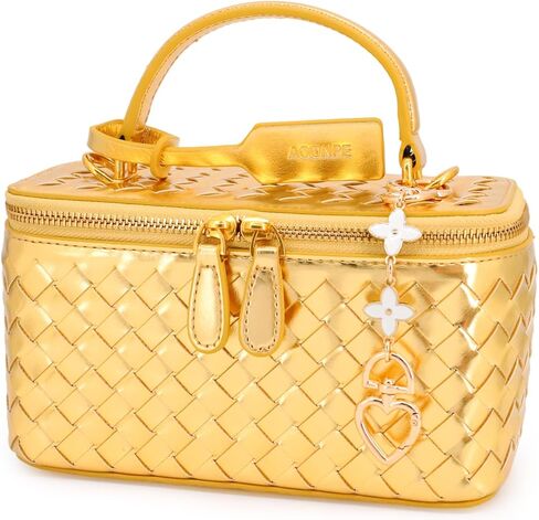 Woven Box Crossbody Purse For Women, Trendy Vegan Leather Shoulder Handbags with Adjustable Strap in Kuwait