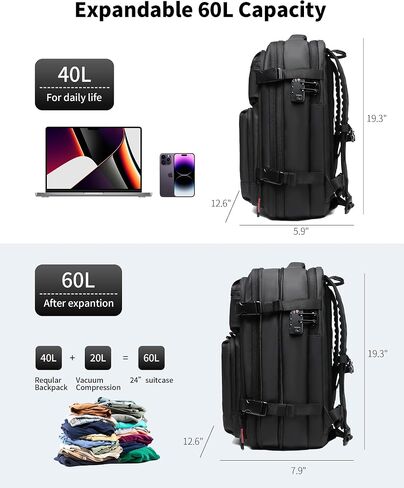 Vacuum Backpack,Travel Backpack,with Air Pump,60L Expandable Compression,TSA Lock,Built-in TPU Vacuum Bag,Fit 16" Laptop for Travel&Business in Saudi Arabia