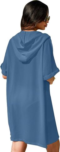 Breezy Lane Women Swimsuit Cover Ups Button Down Beach Shirt Hooded Bathing Suit Coverups Swimwear With Pockets in Saudi Arabia