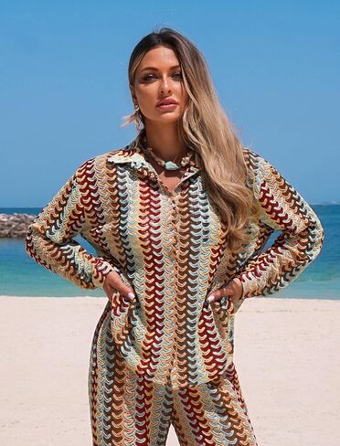 ZAFUL Womens Beach Cover Up Summer Lightweight Cardigans Crochet Boho Swimsuit Cover Up Long Sleeve Cardigans Beach Wear in Kuwait
