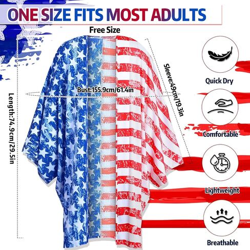 Women American Flag Kimono 4th of July Summer Beach Cover Up Lightweight Cardigan V-Neck Outfits with Accessory Set in Saudi Arabia