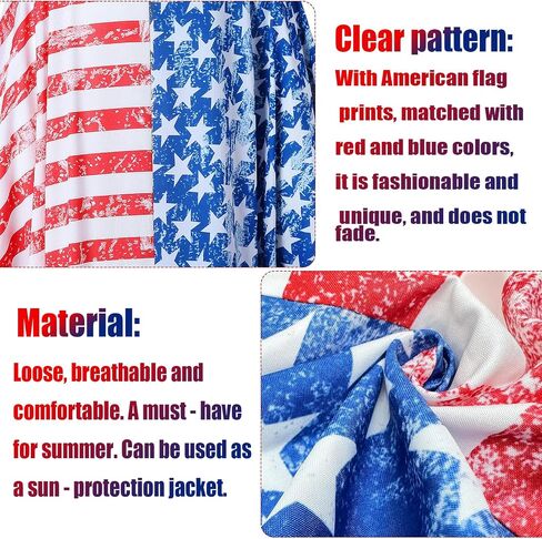 Women American Flag Kimono 4th of July Summer Beach Cover Up Lightweight Cardigan V-Neck Outfits with Accessory Set in Saudi Arabia