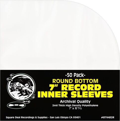 (100) 7 Round Bottom Vinyl Record Inner Sleeves - 2mil Thick - Archival Quality - 07IH02R in Kuwait