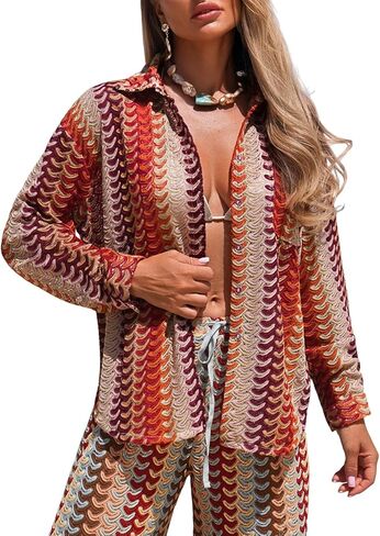 ZAFUL Womens Beach Cover Up Summer Lightweight Cardigans Crochet Boho Swimsuit Cover Up Long Sleeve Cardigans Beach Wear in Kuwait