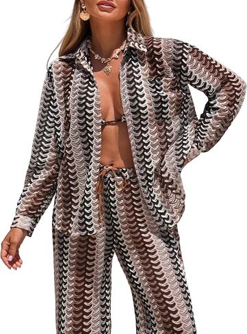 ZAFUL Womens Beach Cover Up Summer Lightweight Cardigans Crochet Boho Swimsuit Cover Up Long Sleeve Cardigans Beach Wear in Kuwait