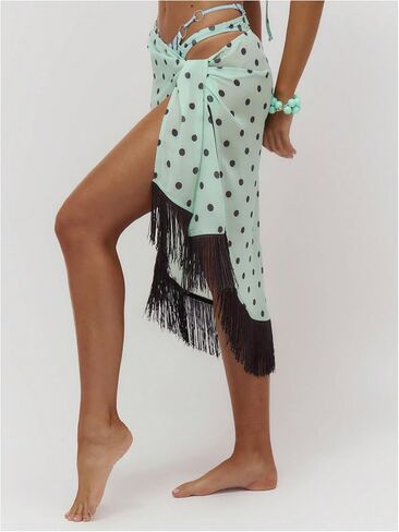 SweatyRocks Women's Sarong Coverups Polka Dots Tie Side Fringe Bathing Suit Wrap Skirts in Kuwait
