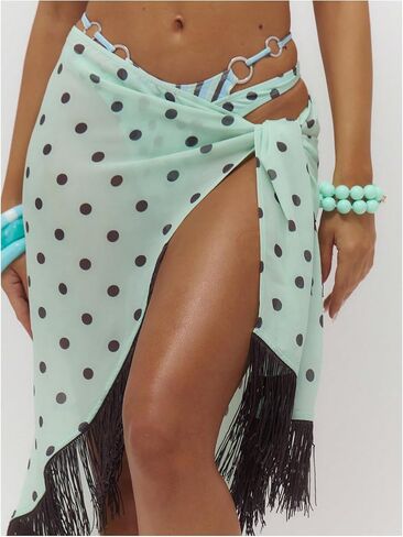 SweatyRocks Women's Sarong Coverups Polka Dots Tie Side Fringe Bathing Suit Wrap Skirts in Kuwait