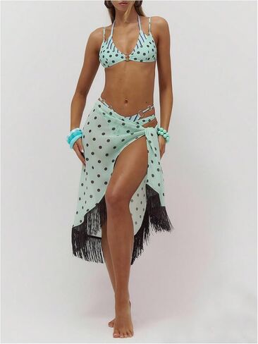 SweatyRocks Women's Sarong Coverups Polka Dots Tie Side Fringe Bathing Suit Wrap Skirts in Kuwait