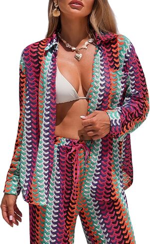 ZAFUL Womens Beach Cover Up Summer Lightweight Cardigans Crochet Boho Swimsuit Cover Up Long Sleeve Cardigans Beach Wear in Kuwait