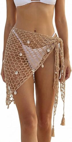 Women Crochet Cover-Up Skirt, Triangle Shawl Mermaid Skirt, Hollow Out Shell Swimwear Bikini Cover Up in Saudi Arabia