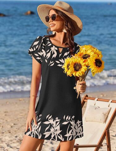 Ekouaer Swimsuit Coverup for Women 2026 Petal Short Sleeve Bathing Suit Cover Ups Summer T Shirt Dress Flowy Sundresses in Kuwait